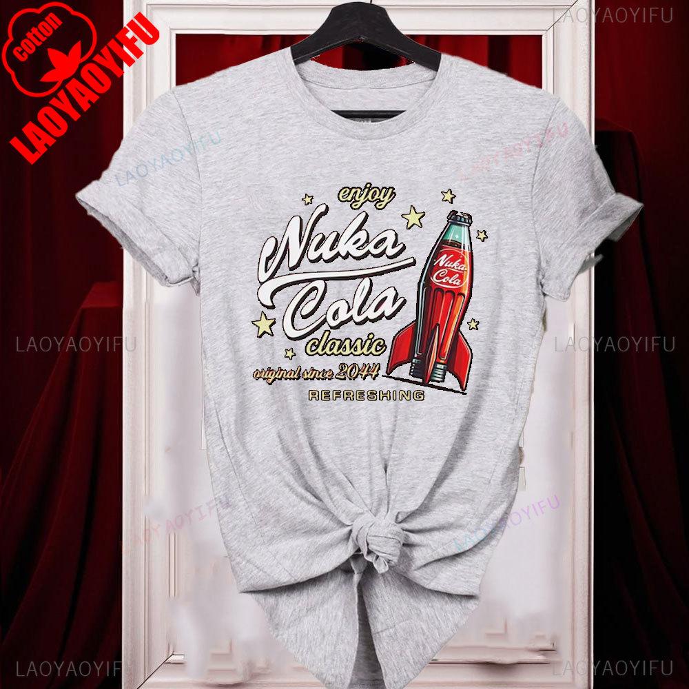 Футболка унисекс из мягкого хлопка Nuka Cola Fallout, смешные футболки, винтажная красная футболка 2044, топы, подарок для фаната, мужская одежда харадзюку