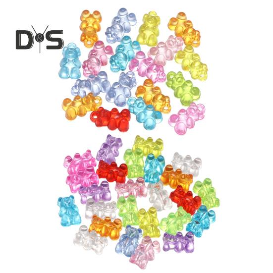 100 Pcs Colorful Bear Beads Clear Acrylic Colored Bear Beads Mini Bear Charms for Bracelet Necklace DIY Crafts Jewelry Making Supplies