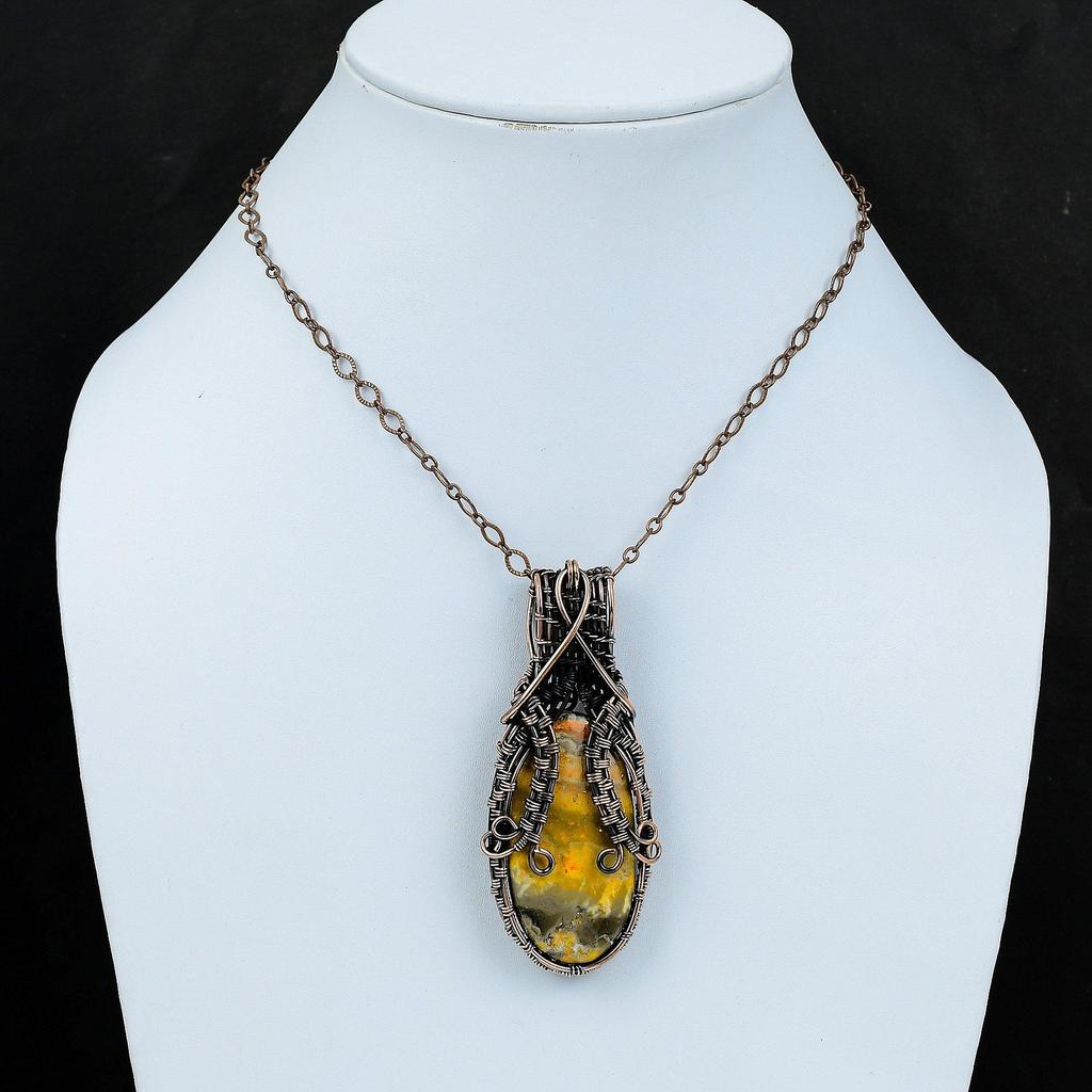 Кулон из Яшмы Шмеля, кулон, обернутый медной проволокой, украшения из меди ручной работы, кулон из натурального драгоценного камня, подарок на годовщину, украшения, обернутые проволокой