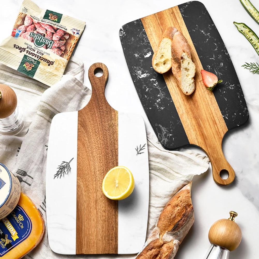 1Pc Wood Chopping Board Bread Marble Cutting Boards Fruit Serving Platter Black Steak Cheese Board Plate Outdoor Kitchen Tools