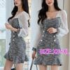 Women's Elegant Spring New Women's Patchwork Square Neck Long Sleeve Plaid Tight Party Mini Dress
