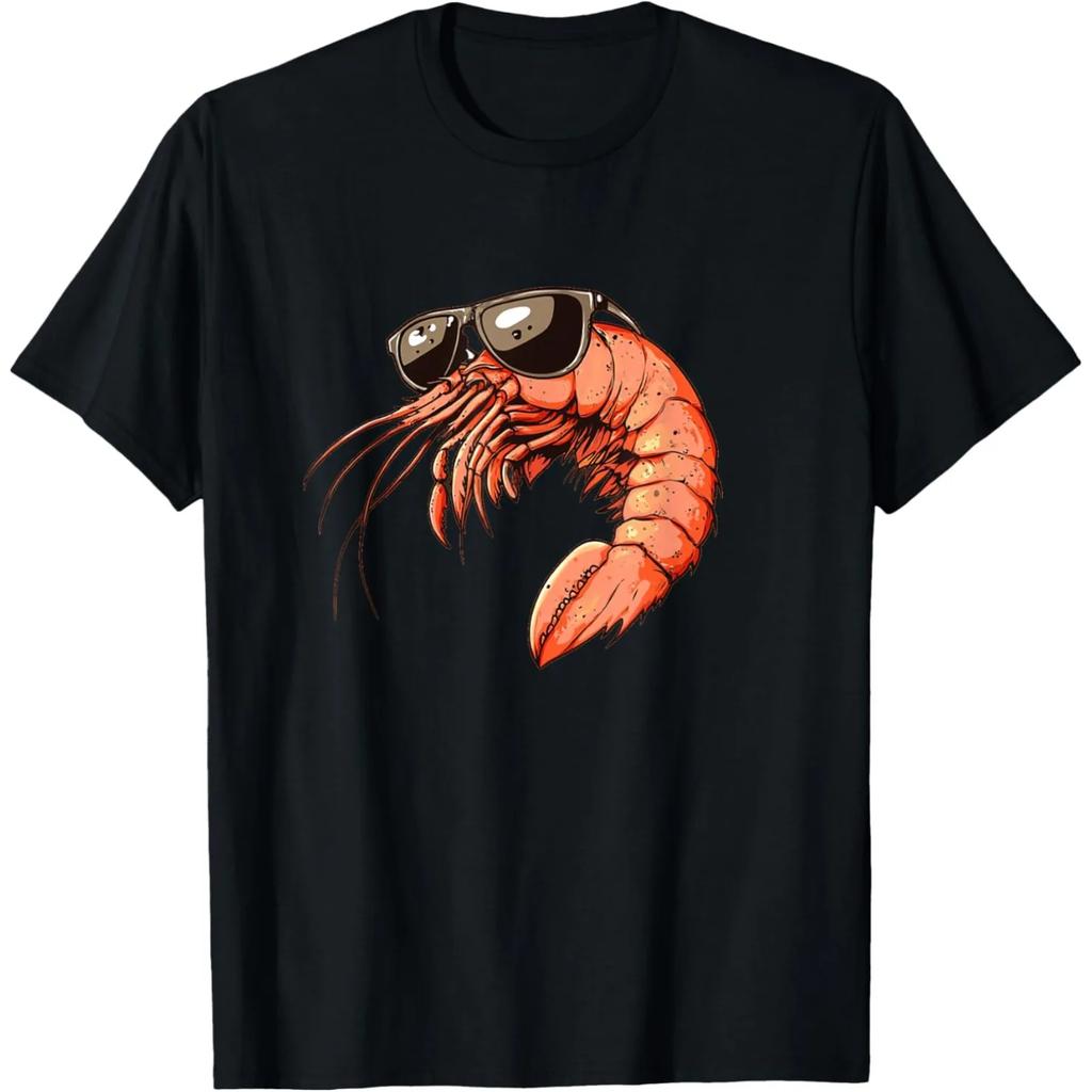Cool Shrimp Wearing Sunglasses Graphic T Shirt Funny Seafood Lover Casual Crewneck