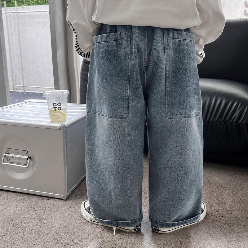 Autumn Kids Pants Fashion Solid Color Children's Straight Jeans Boys Loose Casual Denim Trousers