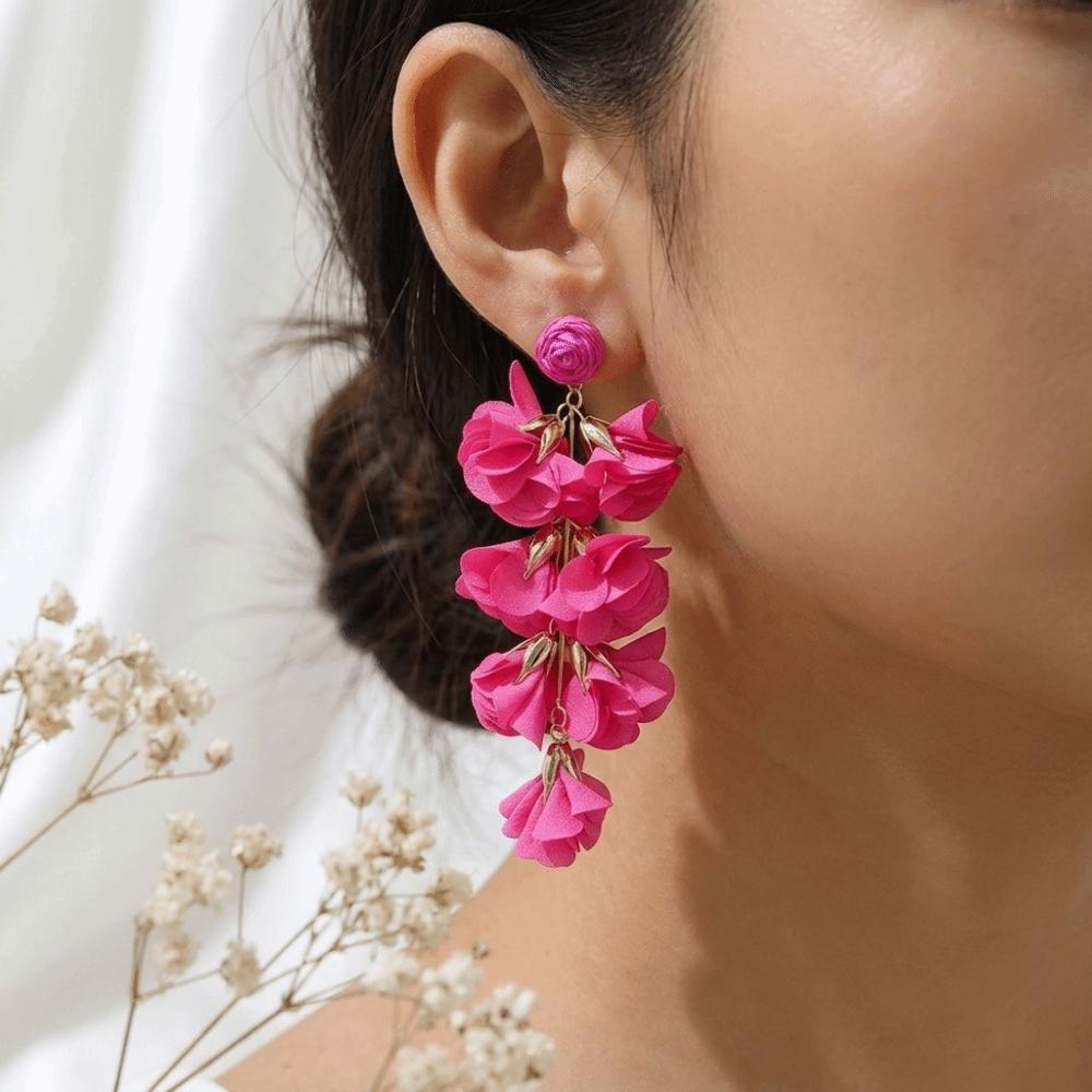 Petal Design Bohemian Tassel Ear Cuffs Colorful Non-Piercing Earrings Music Festivals