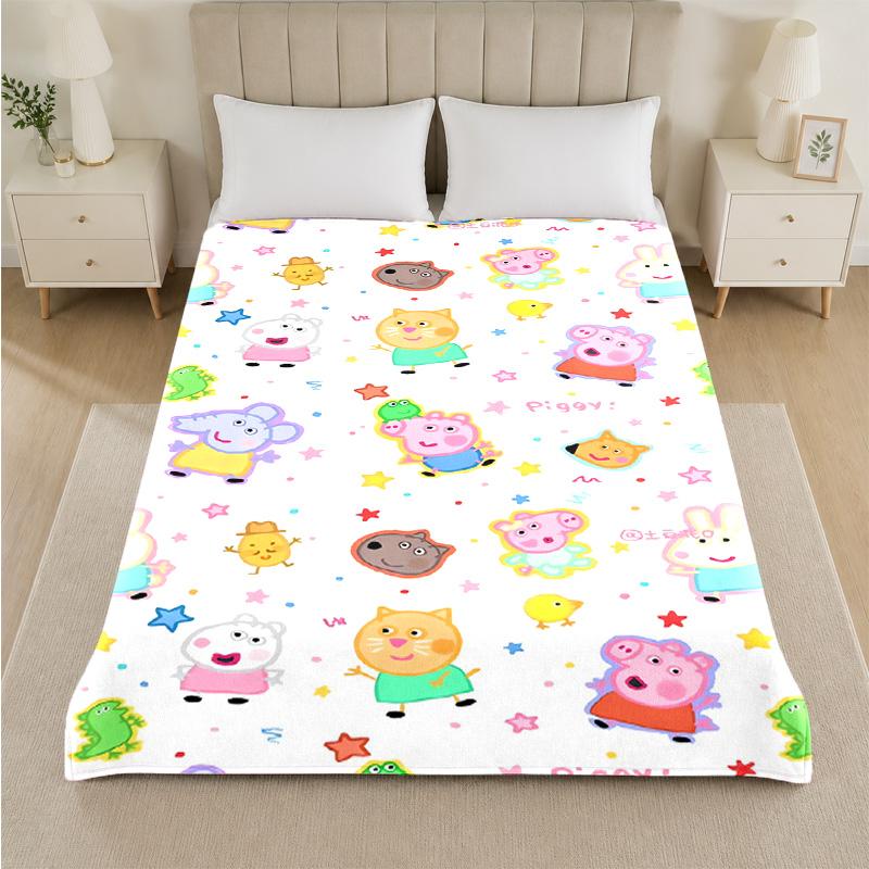 Peppa Pig Print Flannel Blanket Cozy Warm Plush Throw Blanket For Bed Sofa Couch Indoor Household Use