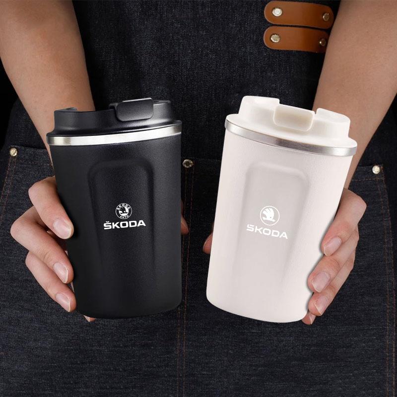 HIAQ2 380ML Car Coffee Cup Stainless Steel Thermal Mug For Skoda Kylaq Elroq Kodiaq Octavia Enyaq Kamiq Scala Rapid Superb Karoq Yeti