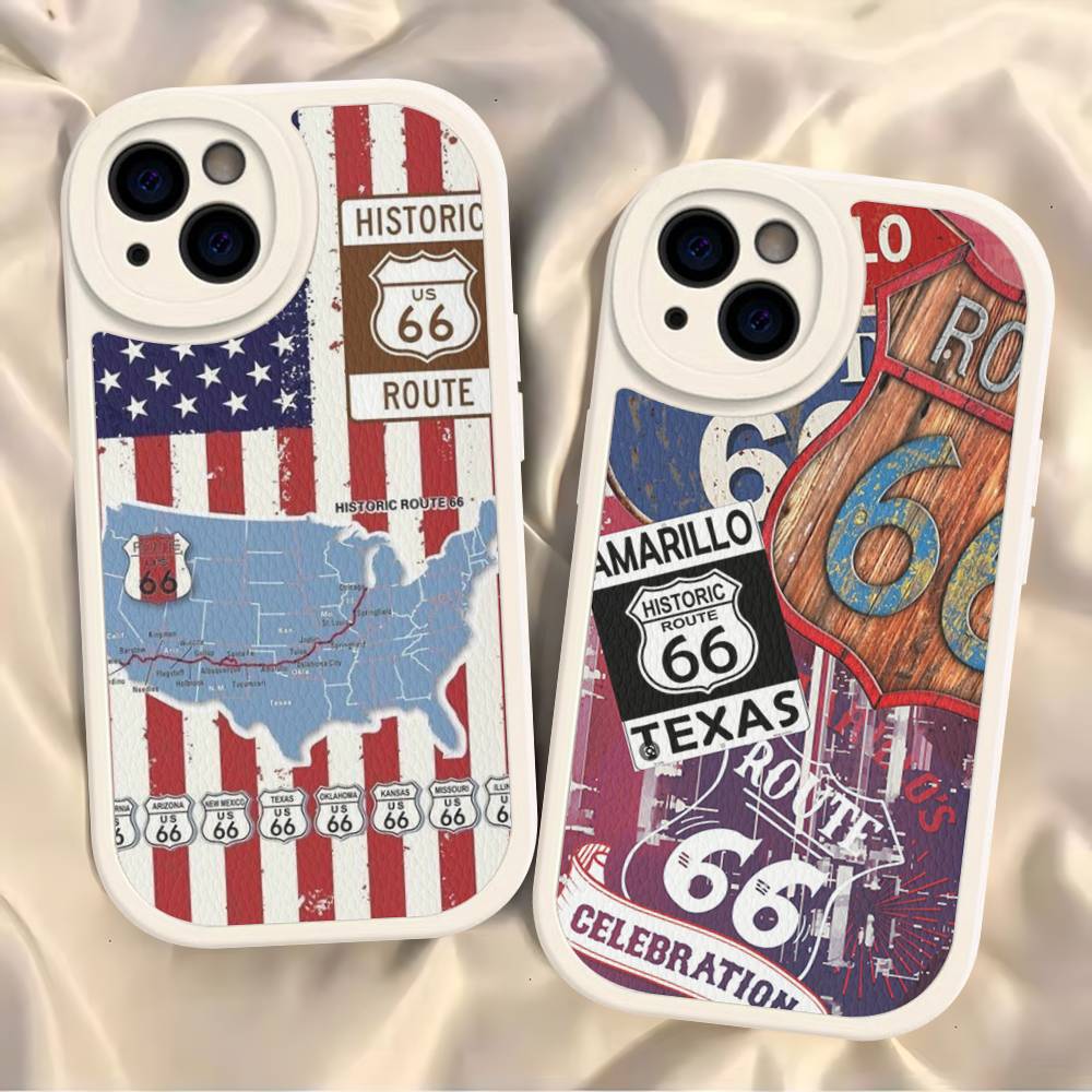Чехол для телефона America Route 66 для iPhone 16 15 14 11 12 13 Pro Max Plus Задняя крышка из кожи