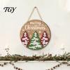 Wooden Hanging Decor for Home Round 2D Welcome Sign, Farmhouse Christmas Door Hanger with Rope, Deer Decorative Board Hemp Rope Tree Bird Wall Plaque