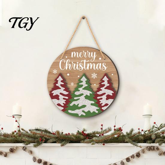 Wooden Hanging Decor for Home Round 2D Welcome Sign, Farmhouse Christmas Door Hanger with Rope, Deer Decorative Board Hemp Rope Tree Bird Wall Plaque