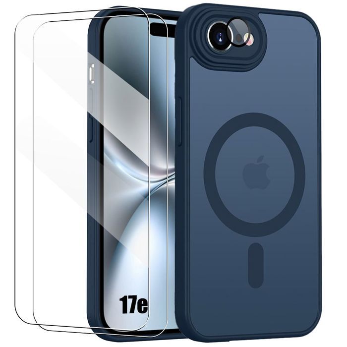 Coque Magnétique - BOOLING - pour iPhone 17e - avec Protection Caméra - Bleu Marine - 2 Vitres