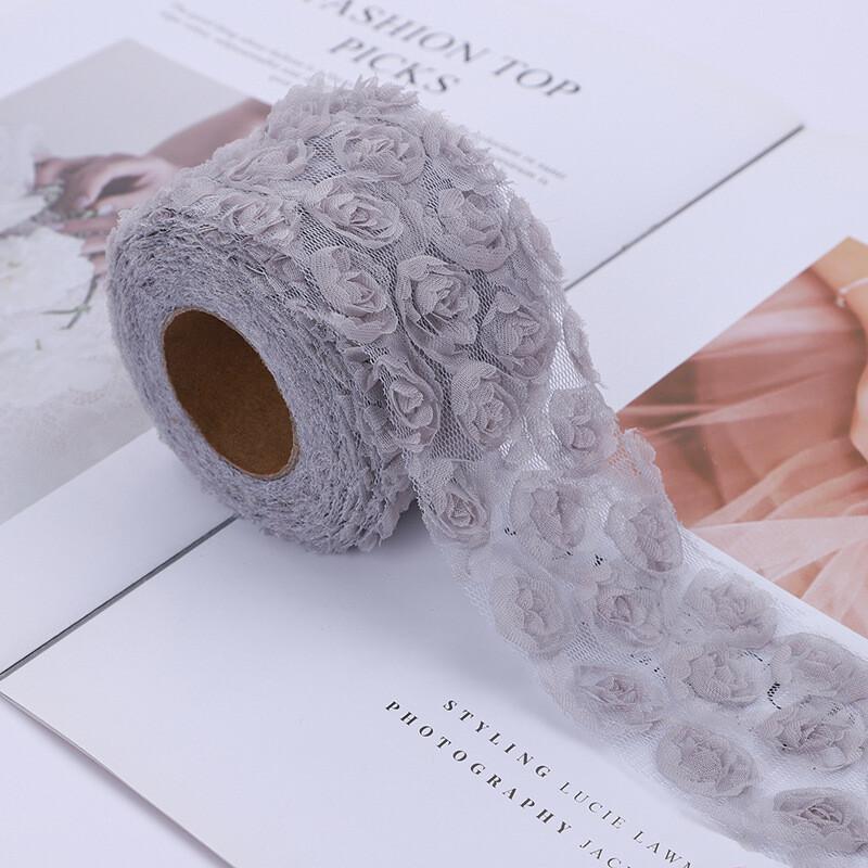 5 ярдов 3D вышитая кружевная тесьма с цветами розы, лента, ткань, аксессуар для одежды DIY, ручная вышивка, свадебный головной убор, бант