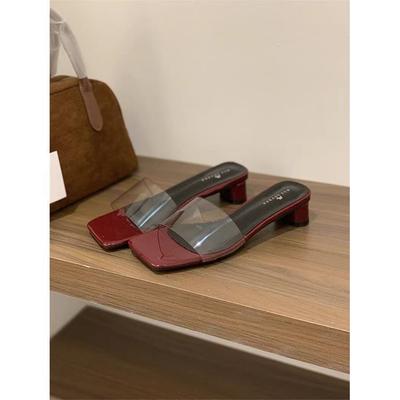 Летне-осенние новые сандалии с квадратным носком и толстым каблуком серебристого цвета женские французские высококлассные прозрачные крутые шлепанцы уличная женская обувь