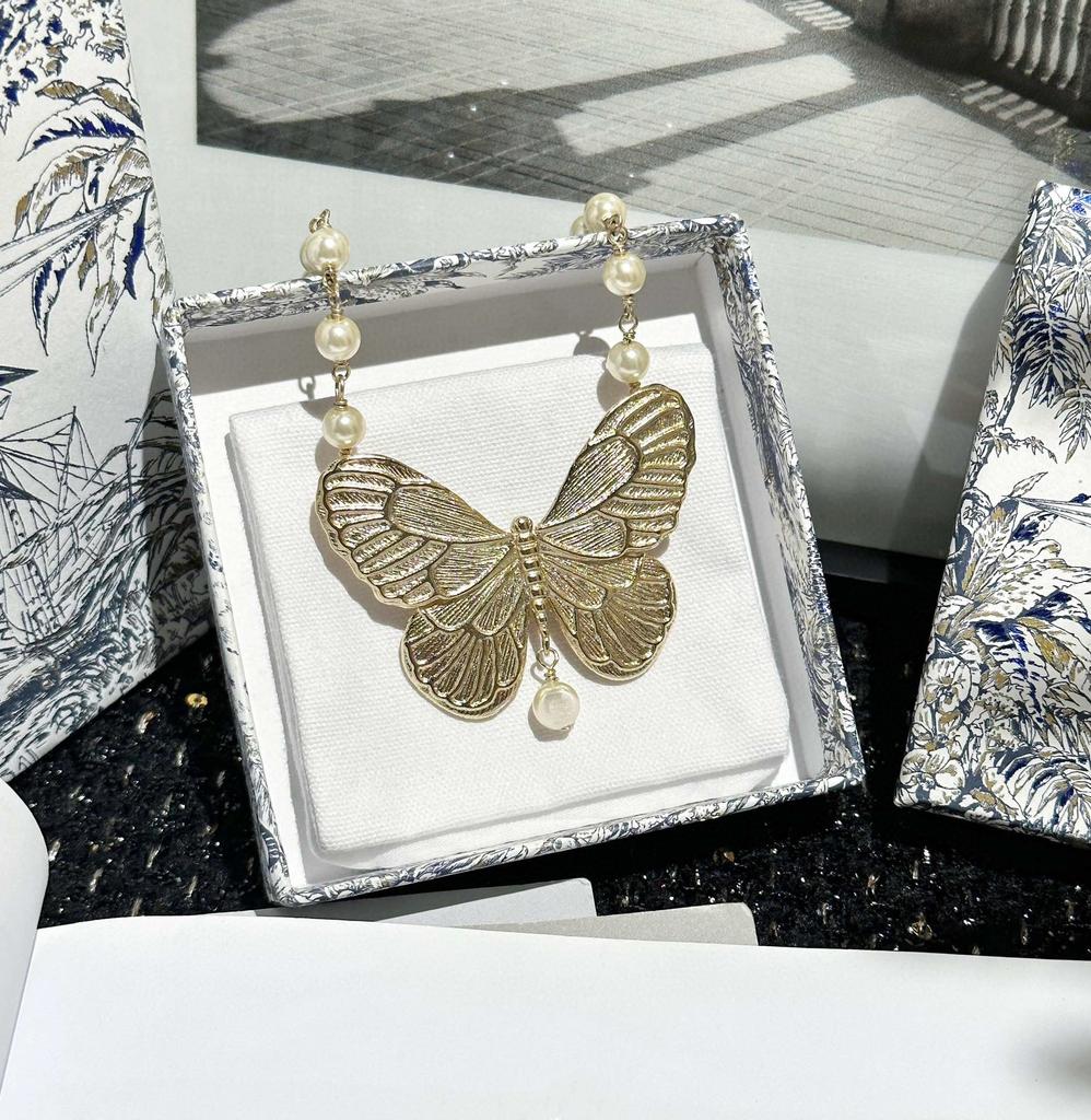 Новый Горячий Бренд Винтажное Женское Ожерелье Роскошные Ювелирные Изделия Для Женщин Подарок Мода Дизайнерский Кулон Типа Бабочка Жемчужная Цепочка Чокер