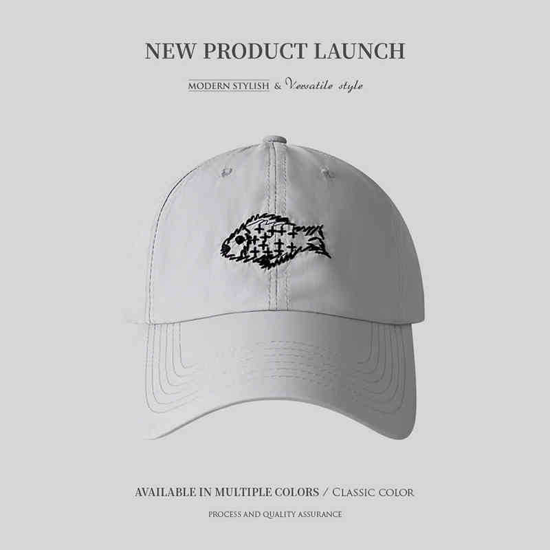 New embroidered small fish quick-drying baseball cap children's summer outdoor sun hat sports breathable sun protection cap men