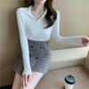 Autumn/winter Knitted T-shirt Women's Pullover Knit Sweater V-neck Polo Shirt Top Knitted Undershirt Women's Stretch Skinny Sweater Undershirt