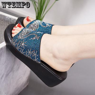 Сандалии из натуральной кожи, женские летние туфли на наклонном каблуке, материнские тапочки на толстой подошве, на улице со стразами, на плоской подошве, среднего возраста