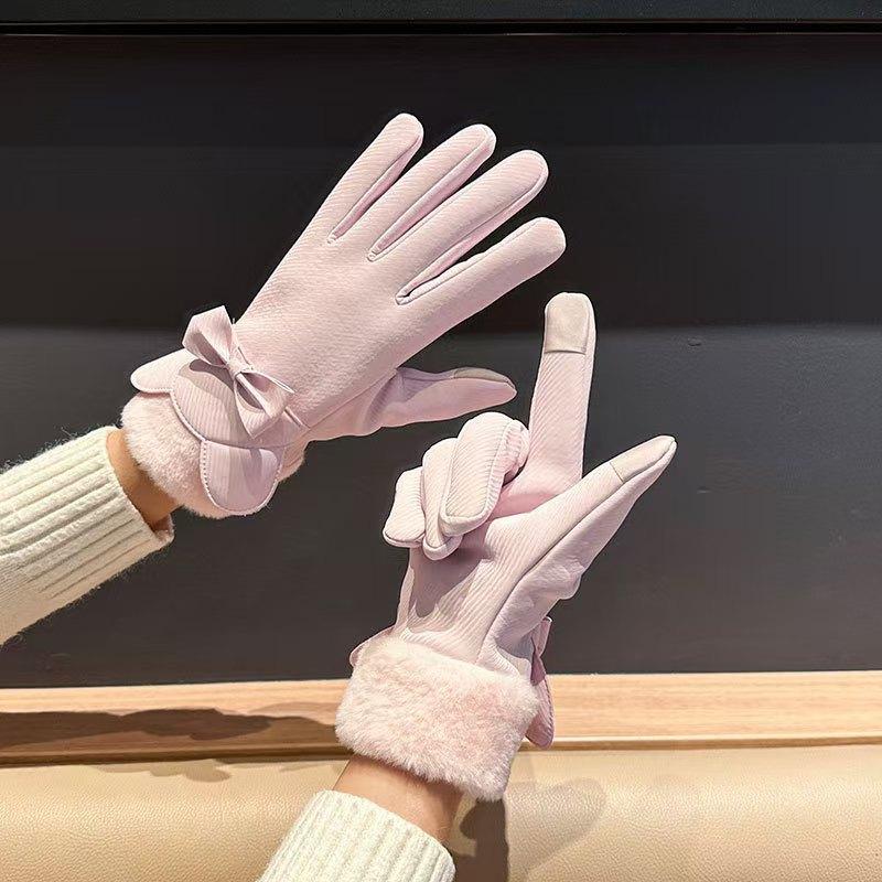 Winter Plus Fleece Gloves New Style for Women Riding and Driving Windproof Cold Warm Touch Screen Cute Korean Style Student Riding Bike