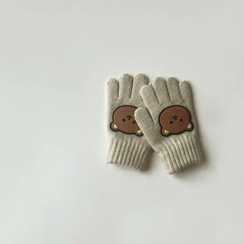 1 пара кавайных перчаток для детей, для мальчиков и девочек, осенне-зимние теплые перчатки для малышей, милые перчатки с мультяшным медведем для маленьких детей, уличные
