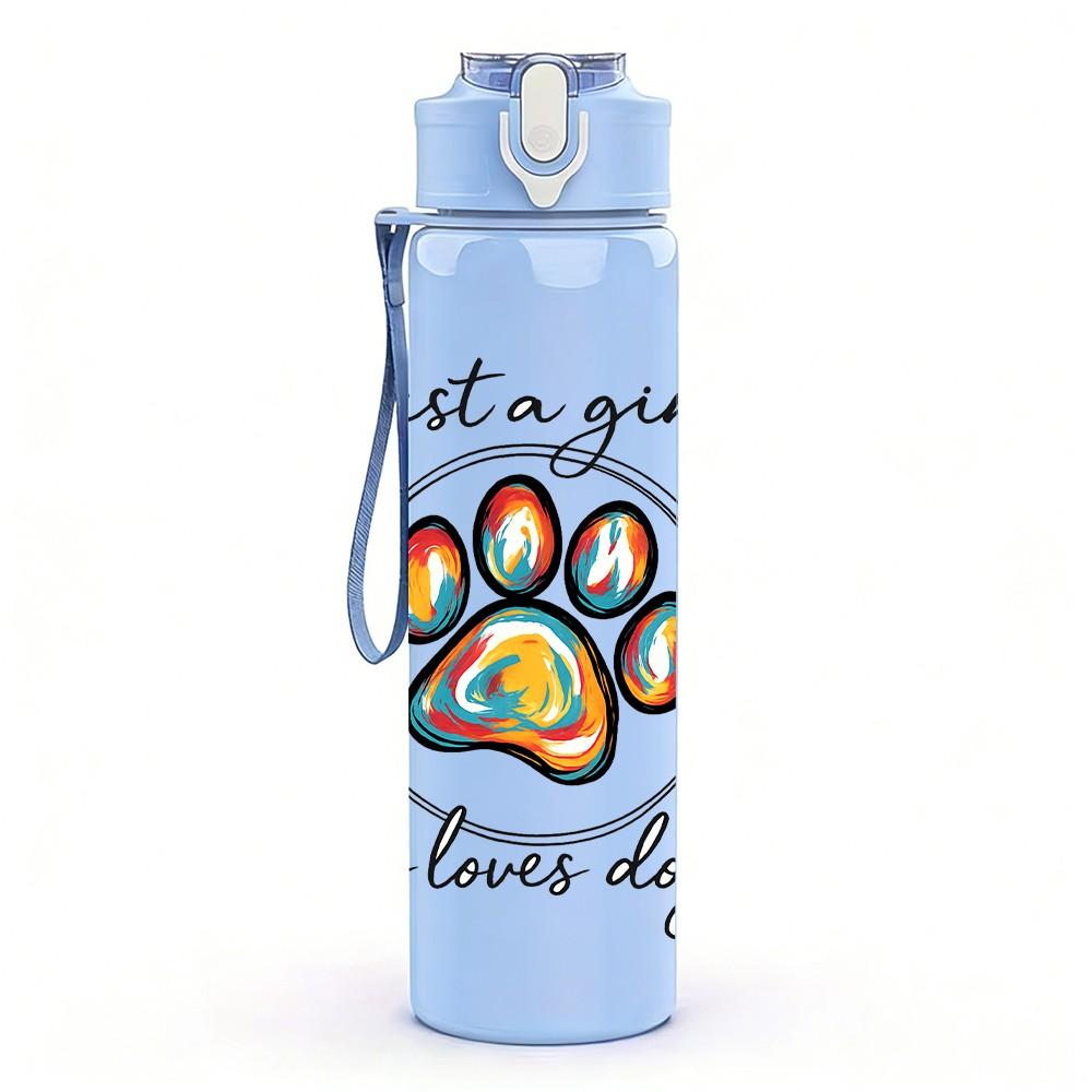 1PC Dog Paw Letter Art 750ml Color Plastic Sports Water Bottle Leakproof Flip Straw Lid Suitable for Sports Office Home Use