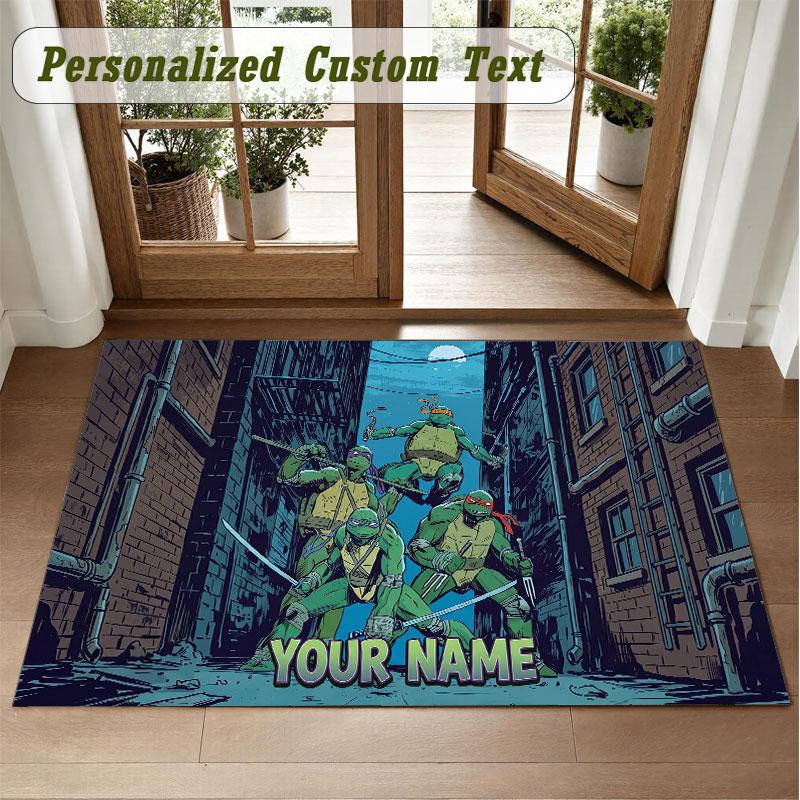 Crystal Velvet Square Rug Custom NameTeenage Mutant Ninja Turtles Pattern Non Slip Home Floor Decor Rug