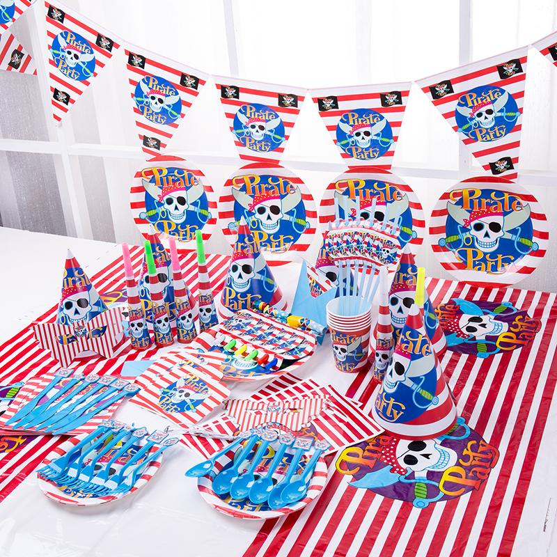 Пиратская тематика Мультяшные украшения Одноразовая посуда Бумажные тарелки Чашки Воздушные шары Детские сувениры День рождения День рождения Baby Shower Supplie