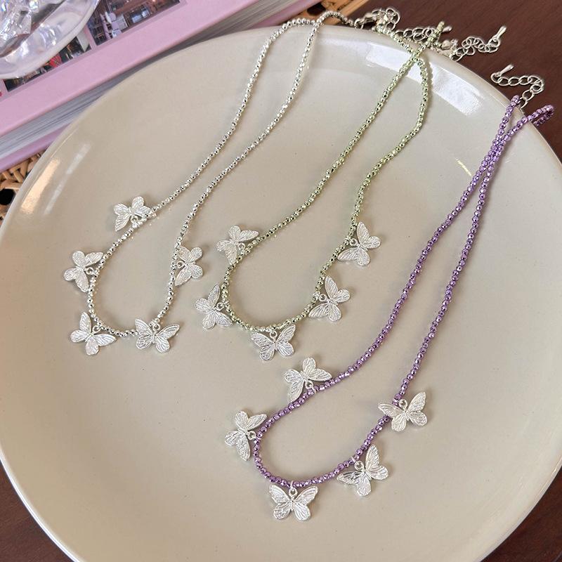 Легкое роскошное милое крутое серебряное ожерелье-бабочка из бисера, женская цепочка на ключицу высшего качества, аксессуар-колье из чистого специй
