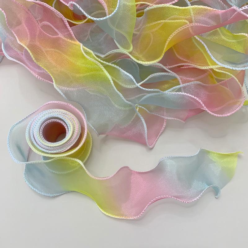 10 ярдов Волнистый край 6 см шириной Упаковка подарков Градиент Швейные принадлежности Аксессуары для рукоделия для головного убора Шляпа DIY Рыбий хвост Пряжа