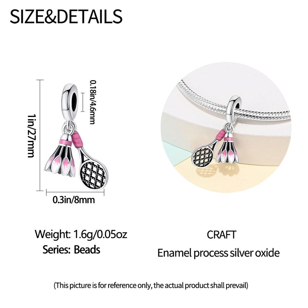 Copper Sports Badminton Football Dumbbells Beads Dangle Fit Charms Copper Original Bangle Bracelet Diy Jewelry