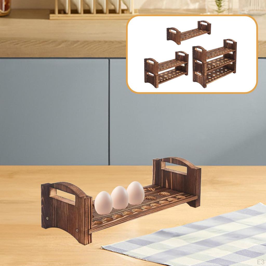 Wood Egg Holder Display Stand Easter Eggs Shelf Reusable Organizer, Storage Rack for Freezers