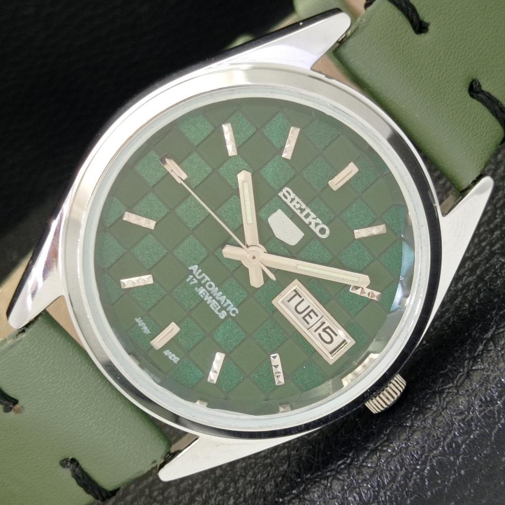 Seiko 5 АВТОМАТИЧЕСКИХ 6309A ВОССТАНОВЛЕННЫЕ ЯПОНСКИЕ МУЖСКИЕ ЧАСЫ ЗЕЛЕНОГО ЦВЕТА a440260-4