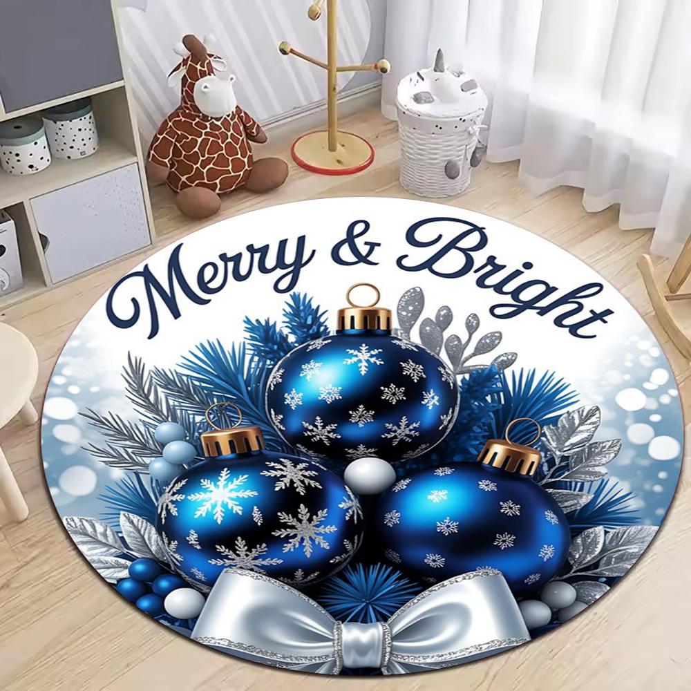 Christmas Ornaments Circle Rug Living Room Decor Sofa Rug Merry Christmas Santa Rudolph Riding Home Mat Festival Event Carpet