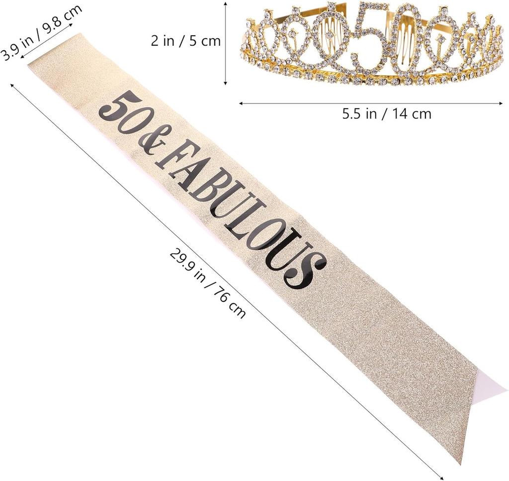Happy 50th Birthday Decorations, 50th Birthday Tiara Crown, Gold 50Year Old Birthday Party Decorations for Women Gifts