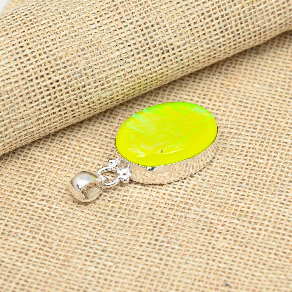 Yellow Australian Triplet Opal Gemstone Solid 925 Sterling Silver Antique Pendant Jewelry
