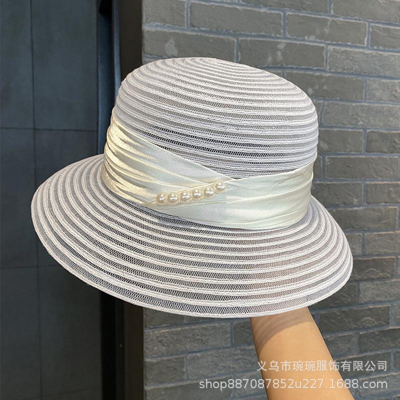 Летняя Новая Прозрачная Универсальная Панама Детская Жемчужная Цепочка Солнцезащитная Шляпа Повседневная Французская Пляжная Шляпа Топ