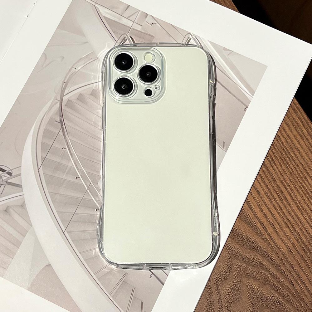Прозрачный чехол для телефона с ушками кошки для iPhone 17 Air 16 Plus 15 14 13 12 11 Pro Max X XS XR 7 8 SE 2022 2020 Минималистичный Ударопрочный Прозрачный Защитный Чехол