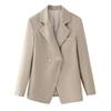 Womens Short Blazer Solid Color Notched Lapel Single Button Slim Fit Casual Outerwear