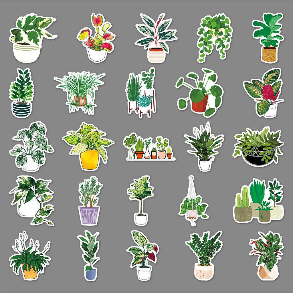 50 Cartoon Green Plants Doodle Personality Small Fresh Creative DIY Skateboard Mobile Suitcase Stickers Waterproof