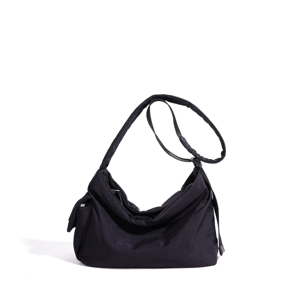 Shoulder nylon large-capacity shopping bag simple solid color portable cloth bag casual versatile messenger bag bag female