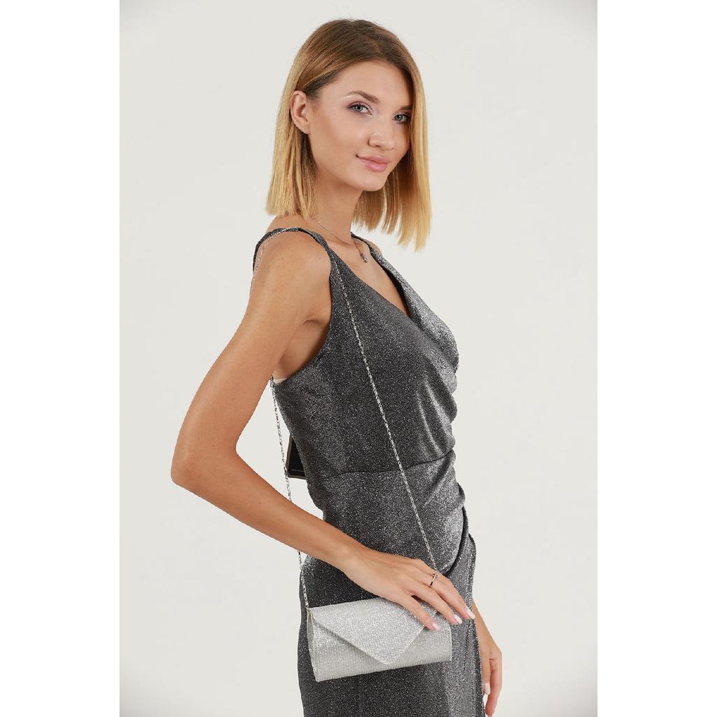 Silver Striped Bream Evening Dress Bag Portfolio Clutch Bag