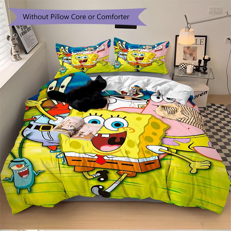 3Pcs Spongebob Friends Adventure Bedding Set Soft Fabric Duvet Cover Pillowcases Home Christmas Xmas Halloween Gift 1 Duvet Cover 2 Pillowcase G1176