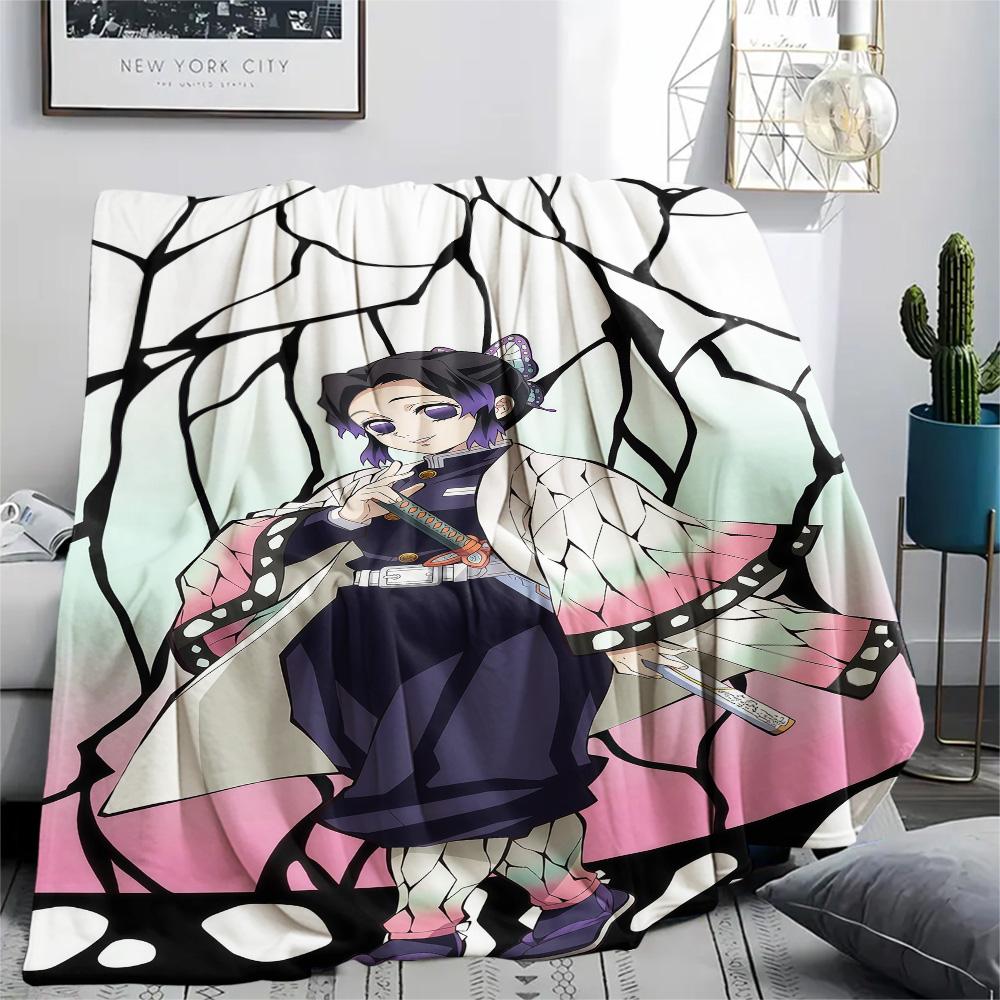 1PC Demon Slayer Art Patterned Flannel Blanket Suitable For All Seasons For Home Decor Warmth And Comfort Gifts Holiday Present