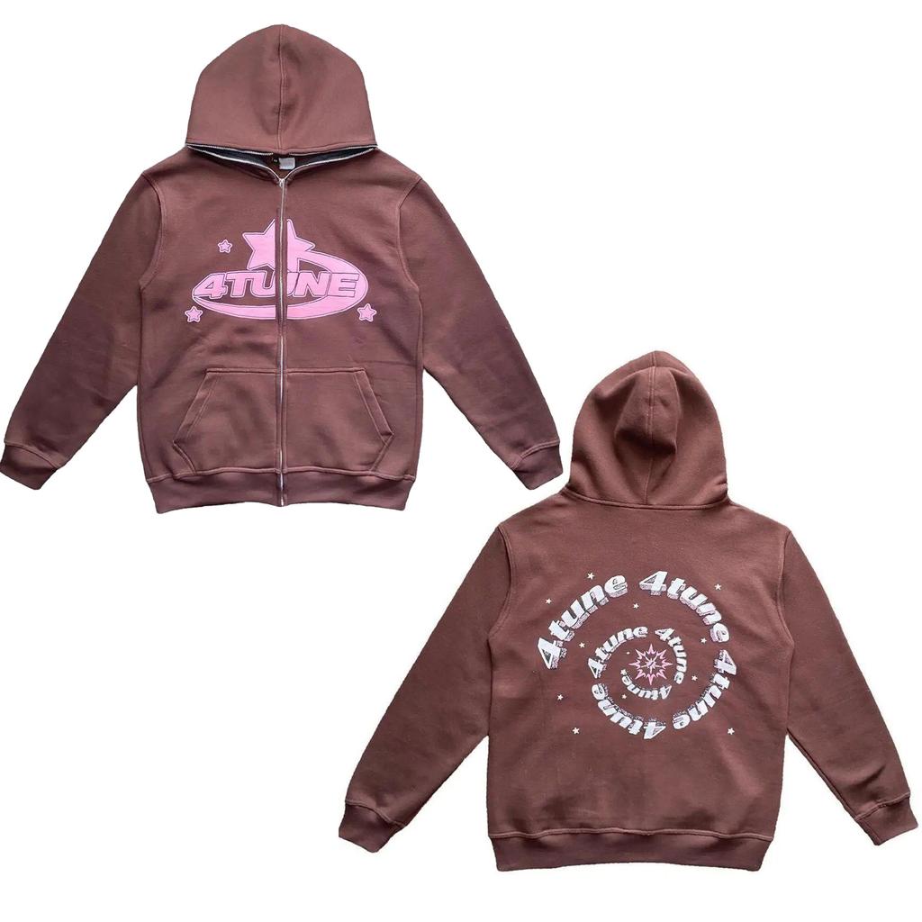 Harajuku y2k sweater long-sleeved oversized American street hip-hop clothing loose men's and women's cardigan sweater 4tune jacket