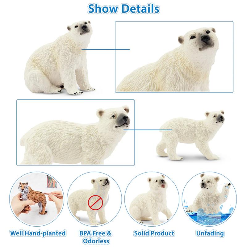 6Pcs Simulation Polar Bear Animal Model Toy Mini Figures Dolls Action Figurines Toys for Children Set Gift Cake Decoration