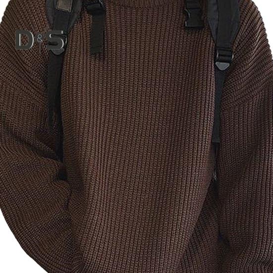 Корейский стиль осень зима мужской свитер-пуловер с круглым вырезом длинный рукав однотонный свободный крой трикотажные топы уличная одежда