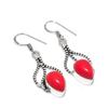 Italian Red Coral Gemstone 925 Sterling Silver Jewelry Earring 1.85" KJ-761