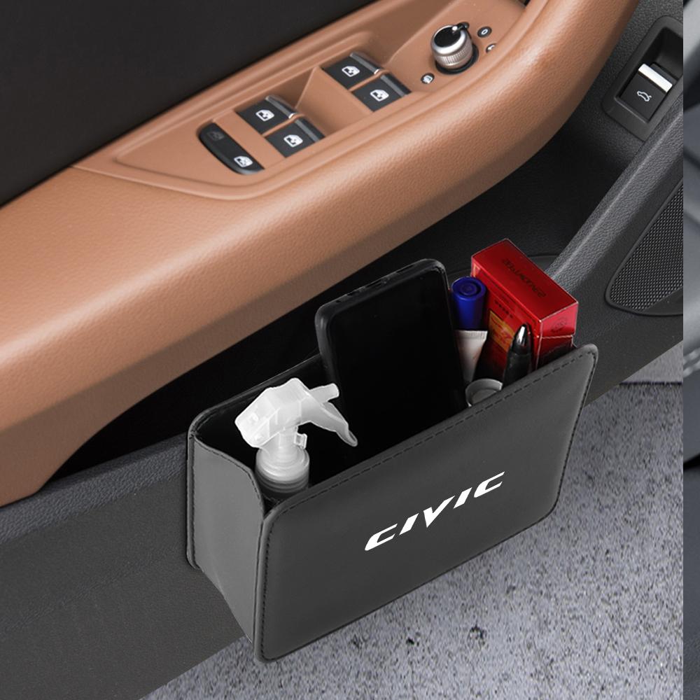 Leather Car Badge Door Storage Box Under Seat Back Trash Bag Interior For Honda Civic Accord Fit City Jazz CR-Z Element Insight