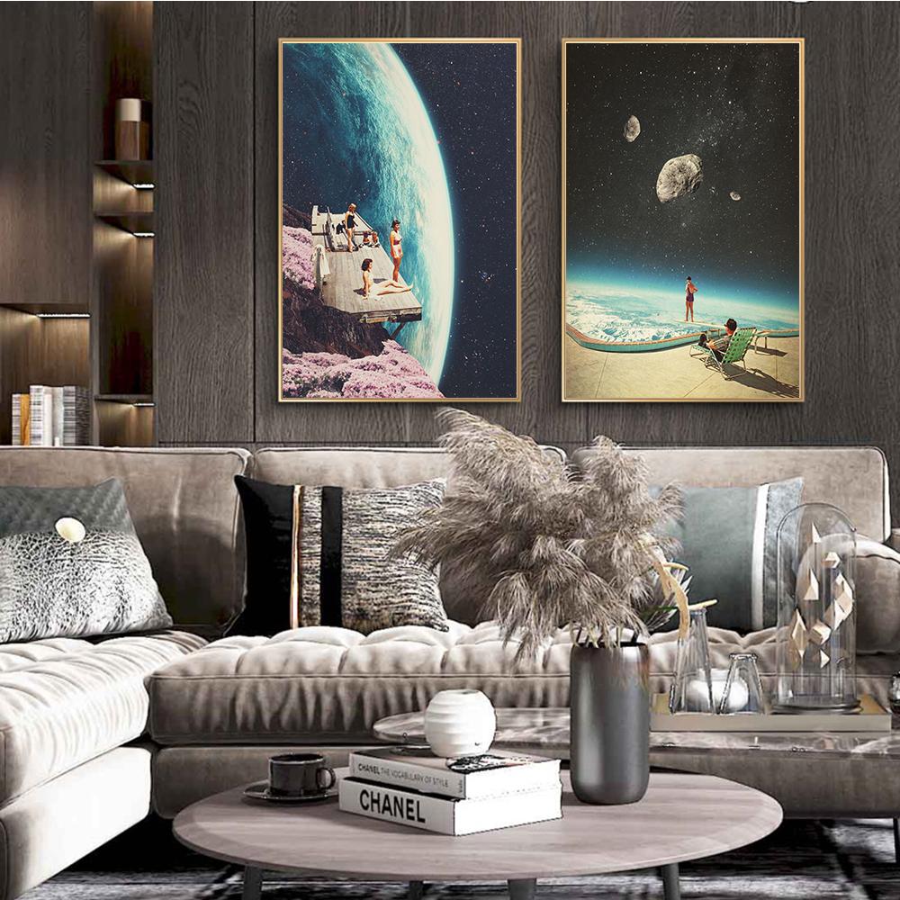 Научная фантастика Космический коллаж Романтические городские принты Постер Холст Картина Современное настенное искусство Картина Гостиная Спальня Домашний декор