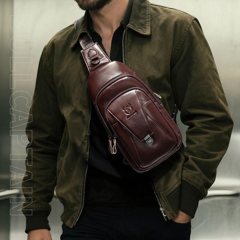 BULLCAPTAIN Универсальная мужская нагрудная сумка из натуральной кожи - модный кроссбоди-слинг для спорта и повседневной носки