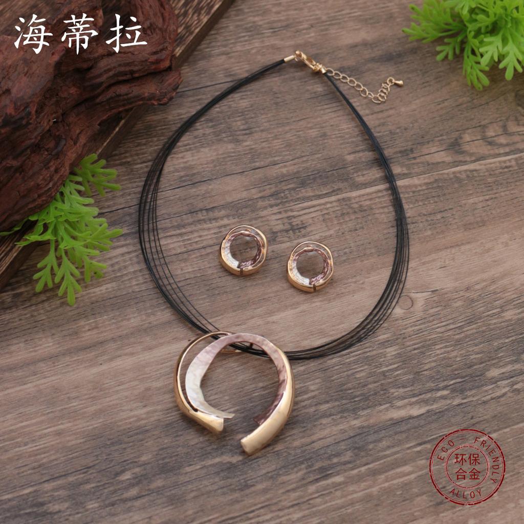 Новый эмалевый цвет полый геометрический круглый набор сережек-пусетов с подвеской, преувеличенное женское кольцо-ожерелье