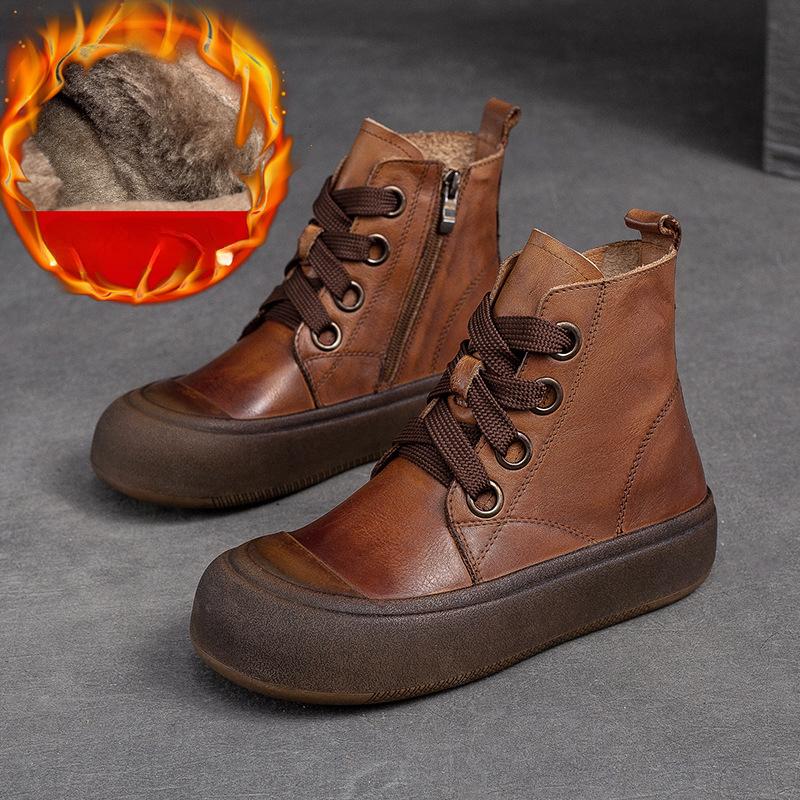 Johnature Женские короткие сапоги из натуральной кожи в стиле ретро, ​​модные универсальные туфли на плоской платформе на толстой подошве